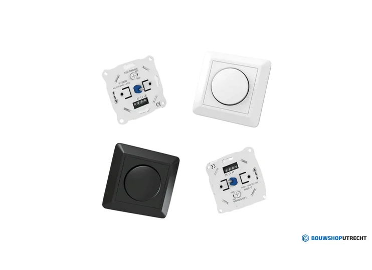 Inbouw Muur Dimmer - Centraalplaat + Afdekraam - Glans Wit & Glans Zwart