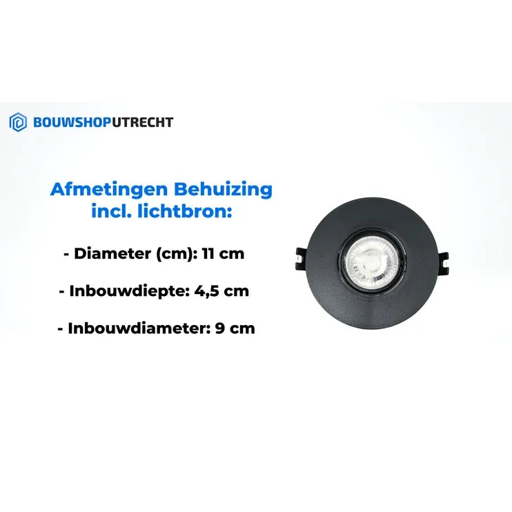Bouwshop Utrecht - Dimbare Inbouwspot Wit - Kantelbaar - lampje naar keuze - Zwart