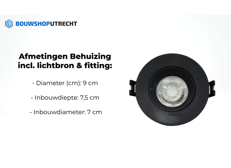 Bouwshop Utrecht - Dimbare Inbouwspot Wit - Kantelbaar - lampje naar keuze - Zwart