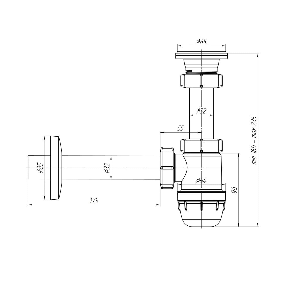 Beker Sifon met Crepine Ø32mm – Wit Kunststof