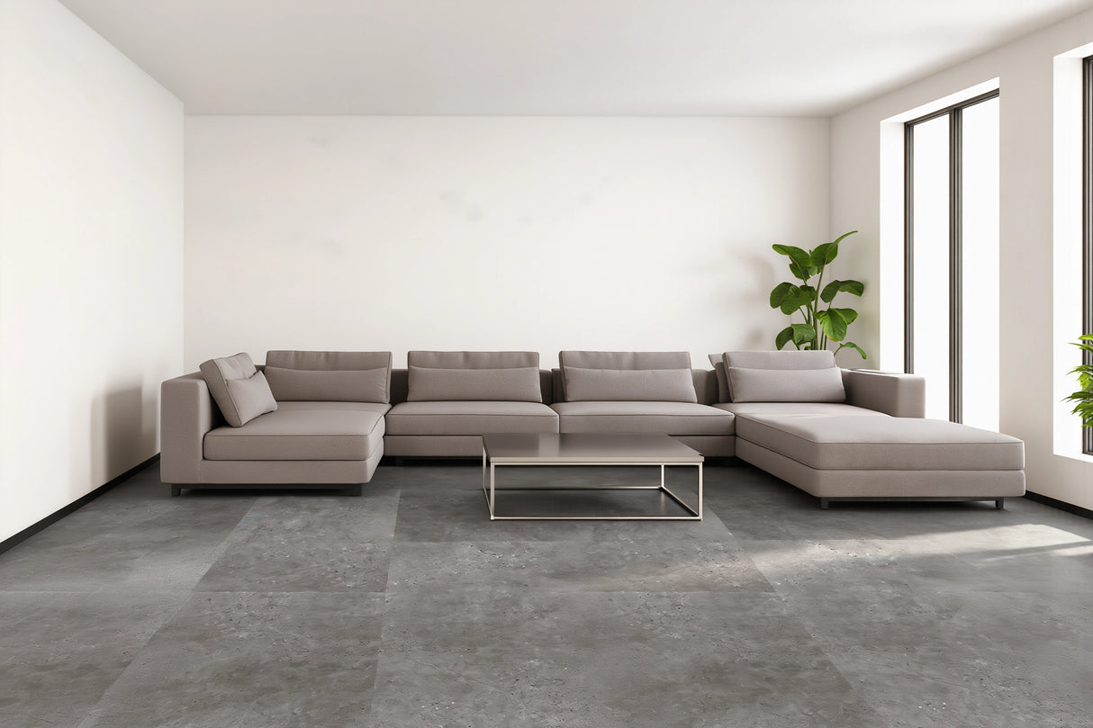 Beautifloor klik-vinyl vloer met realistische tegelstructuur en Uniclic verbinding.