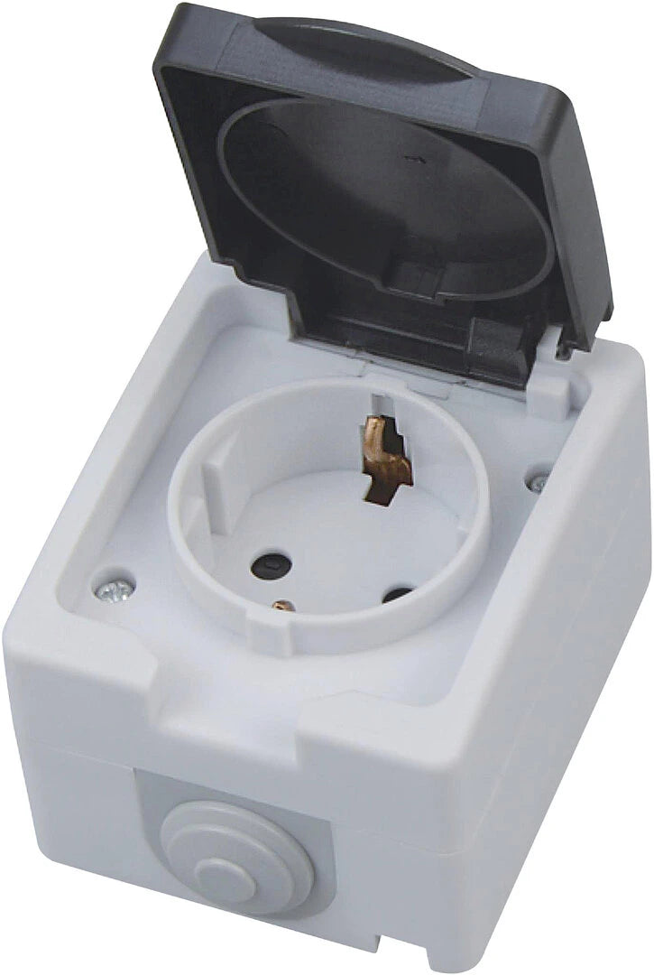 Buitenstopcontact Enkel – Opbouw – Geaard – Waterdicht IP54 – Grijs