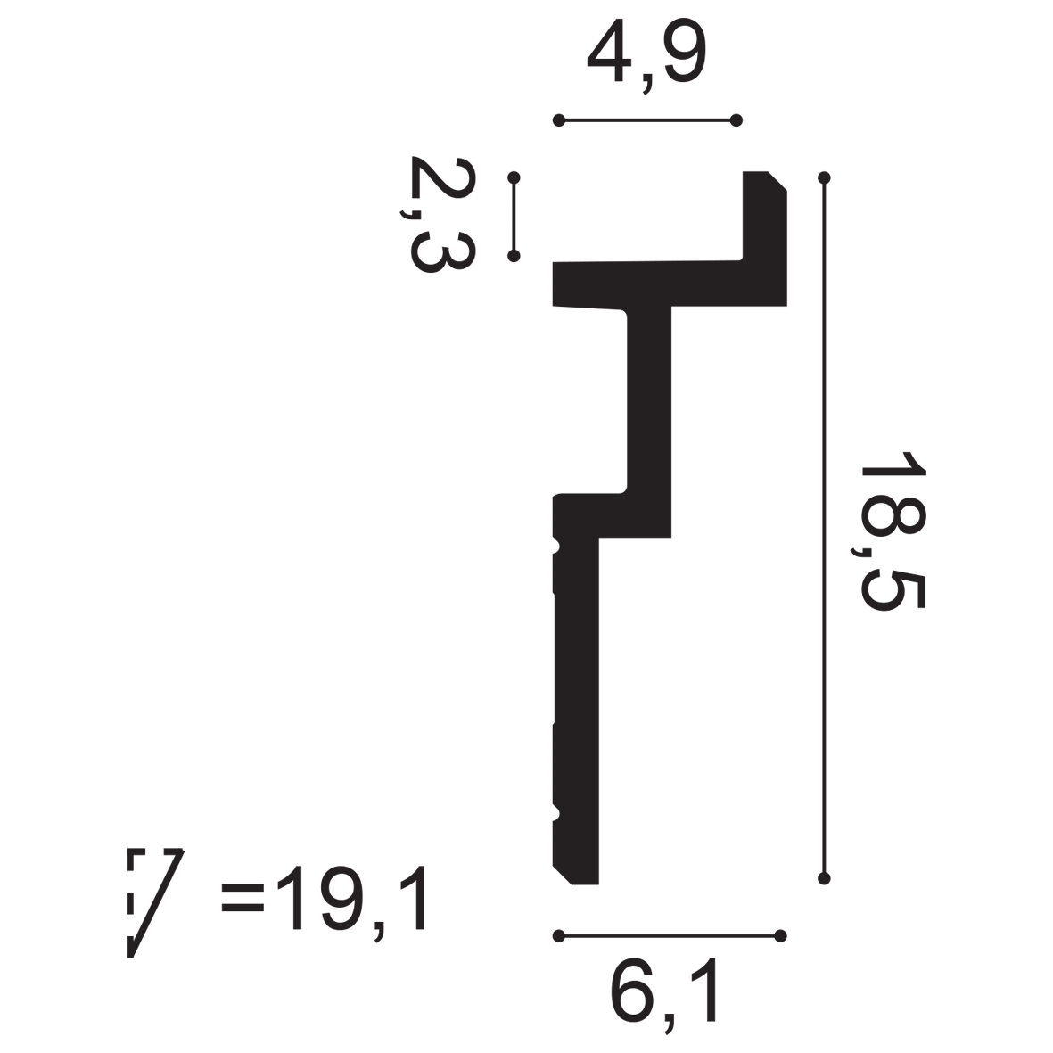 C396 STEPS - Plafond Sierlijst - L 200 x H 6,1 x B 18,5 cm