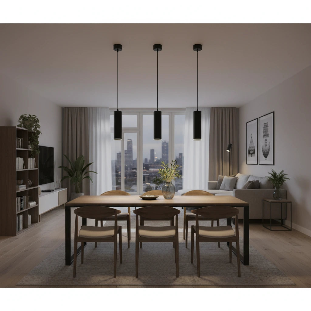 LED hanglamp Vertex – Horoz Electric – 10W – GU10 (excl. lichtbron) – Zwart – IP20 – Modern en minimalistisch design – Incl. 120 cm ophangkabel – Geschikt voor woonkamer, eetkamer en keuken