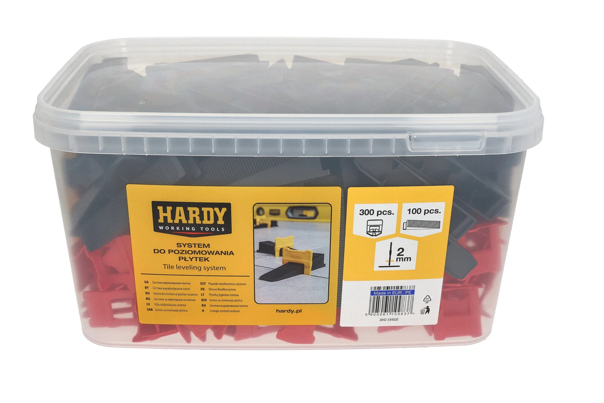 Hardy - Tile Level System 2mm – 300 Clips + 100 Klines in Bucket