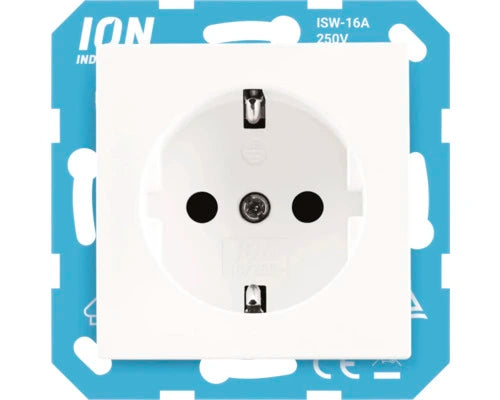ION INDUSTRIES 1-voudig inbouw stopcontact alpin wit glans met randaarde en aanraakbeveiliging V1-J1 serie RAL 9016 - Bouwshop Utrecht
