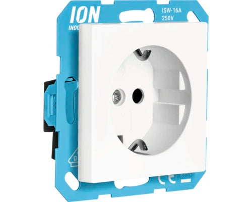 ION INDUSTRIES 1-voudig inbouw stopcontact alpin wit glans met randaarde en aanraakbeveiliging V1-J1 serie RAL 9016 - Bouwshop Utrecht
