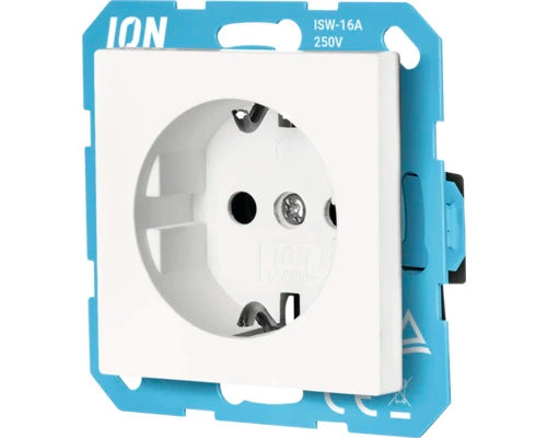 ION INDUSTRIES 1-voudig inbouw stopcontact alpin wit glans met randaarde en aanraakbeveiliging V1-J1 serie RAL 9016 - Bouwshop Utrecht