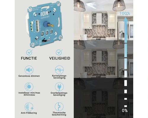 ION INDUSTRIES universele LED dimmer inbouw 0.3-200 Watt fase-afsnijding RC inclusief adapterset - Bouwshop Utrecht