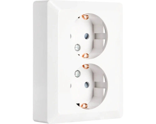 ION INDUSTRIES 2-voudig stopcontact half opbouw alpin wit glanzend met randaarde horizontale montage RAL 9016 - Bouwshop Utrecht