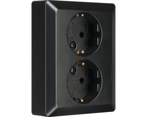 ION INDUSTRIES 2-voudig stopcontact half opbouw mat zwart met randaarde horizontale montage - Bouwshop Utrecht