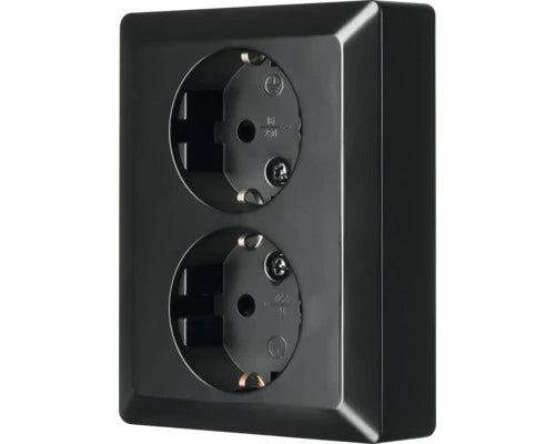 ION INDUSTRIES 2-voudig stopcontact half opbouw mat zwart met randaarde horizontale montage - Bouwshop Utrecht