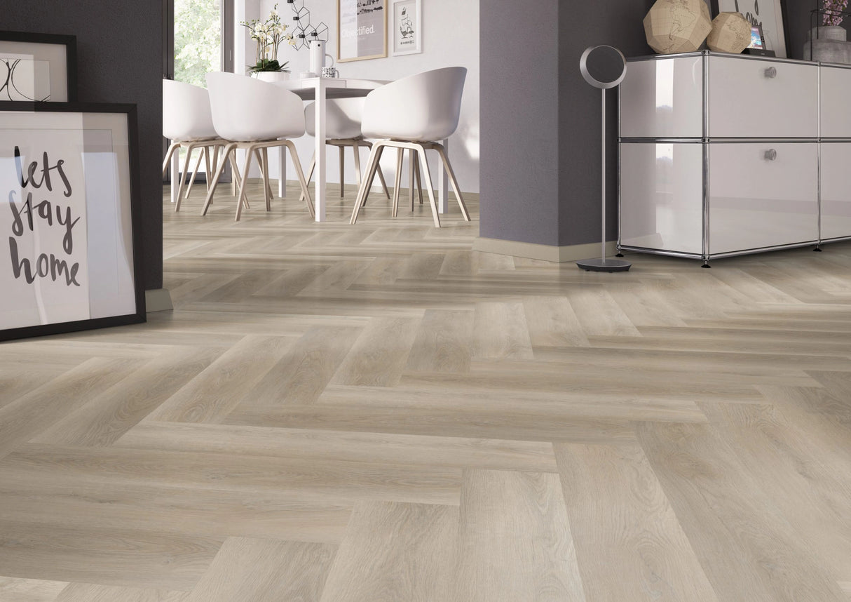 Soft Oak Greige Visgraat PVC - Rigid Klik - 122 x 610 mm