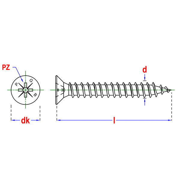 PGB-Fasteners verzinkte spaanplaatschroeven 4x40mm voldraad met dubbel verzonken kop in vensterdoos van 200 stuks.