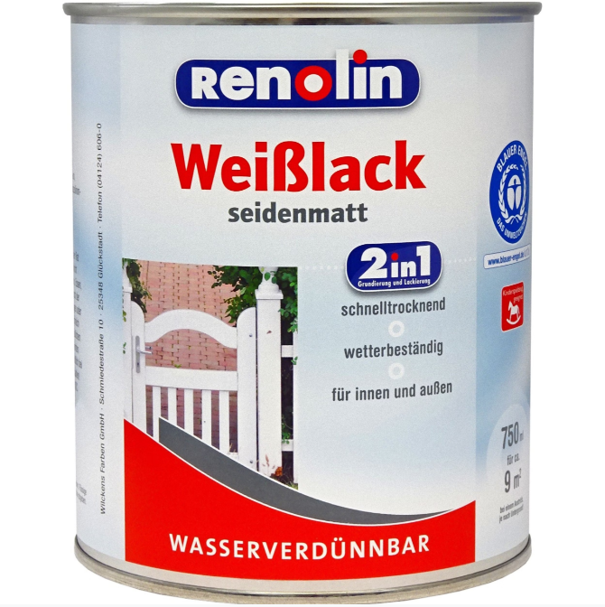 Renolin witte lak 2in1 Zijdemat - Sneldrogende Hoogwaardige Lak voor Binnen en Buiten