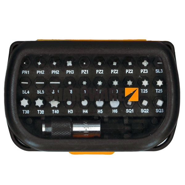 Sharpware Elite 31-delige bitset in assortimentsdoos met magnetische bithouder en CrV stalen bits.