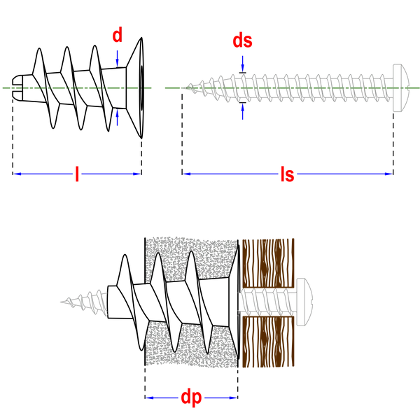 Witte korte zelfborende gipsplaatplug van Smart, 22mm lengte, voor montage in gipskarton.