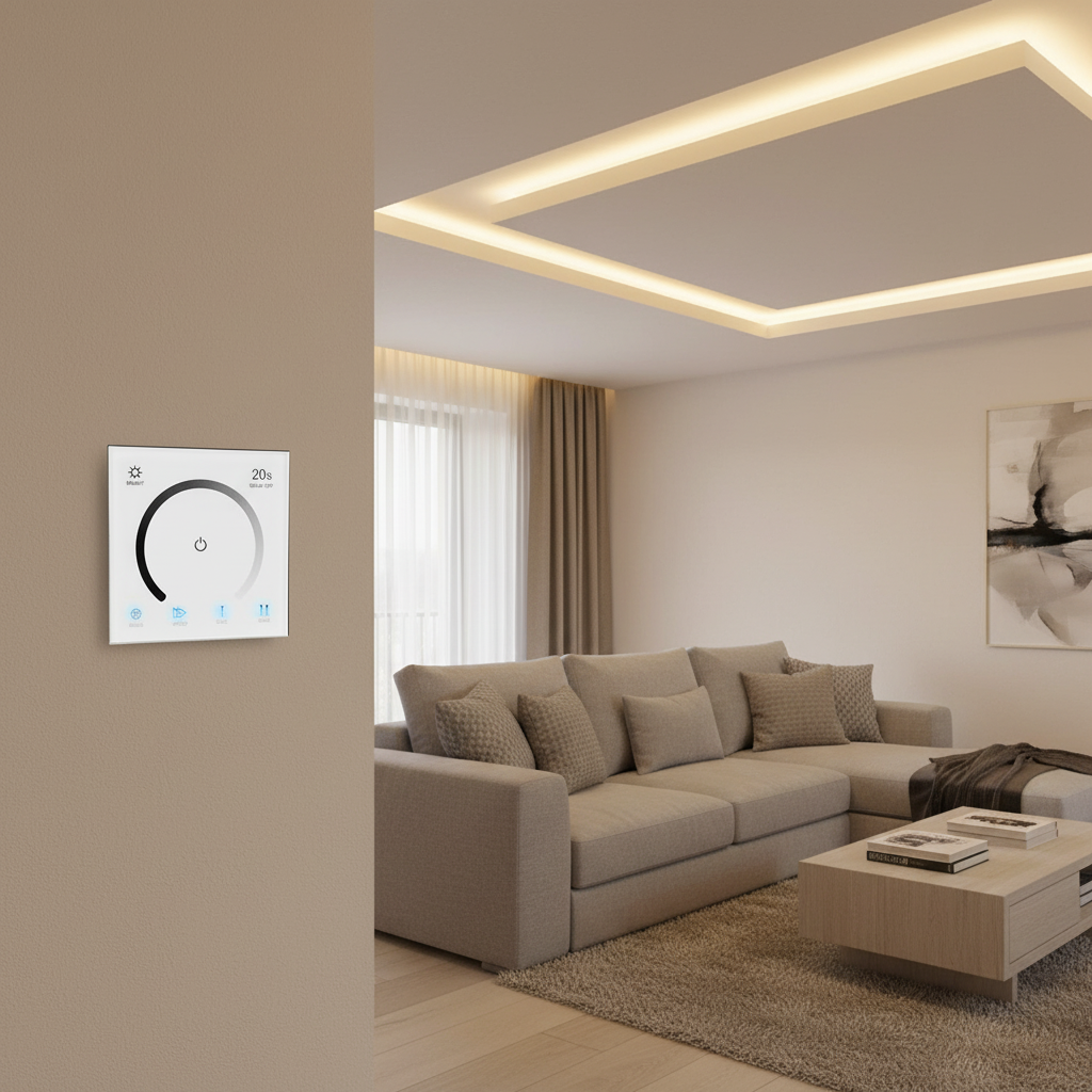 Luxe Touch dimmer wandpaneel met glasafwerking – Dual White (warm & koud wit) – 288W – 86x86mm – geschikt voor LED-verlichting – modern en stijlvol ontwerp voor binnen