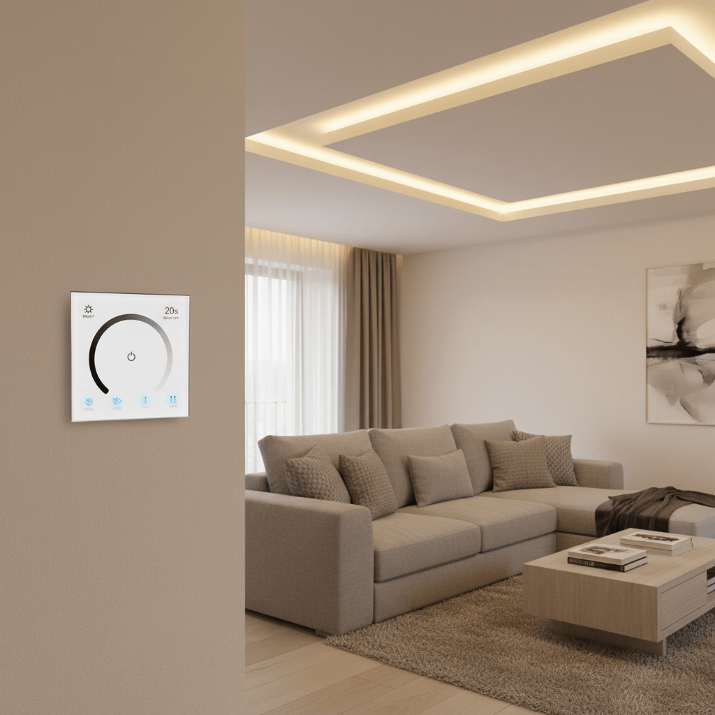 Luxe Touch dimmer wandpaneel met glasafwerking β Dual White (warm & koud wit) β 288W β 86x86mm β geschikt voor LED-verlichting β modern en stijlvol ontwerp voor binnen