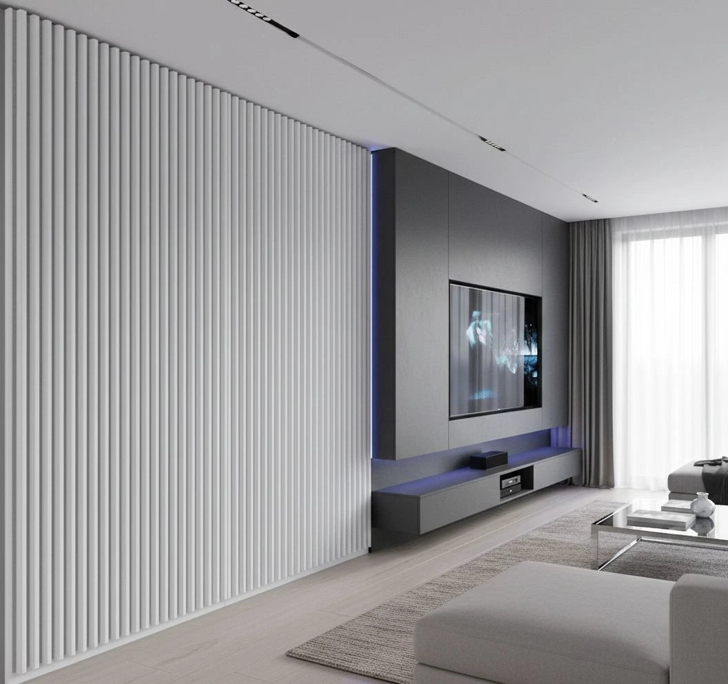 Akupanel - Suede vilt Wandpaneel - 260x60 cm - Driezijdig afgewerkt - Wit