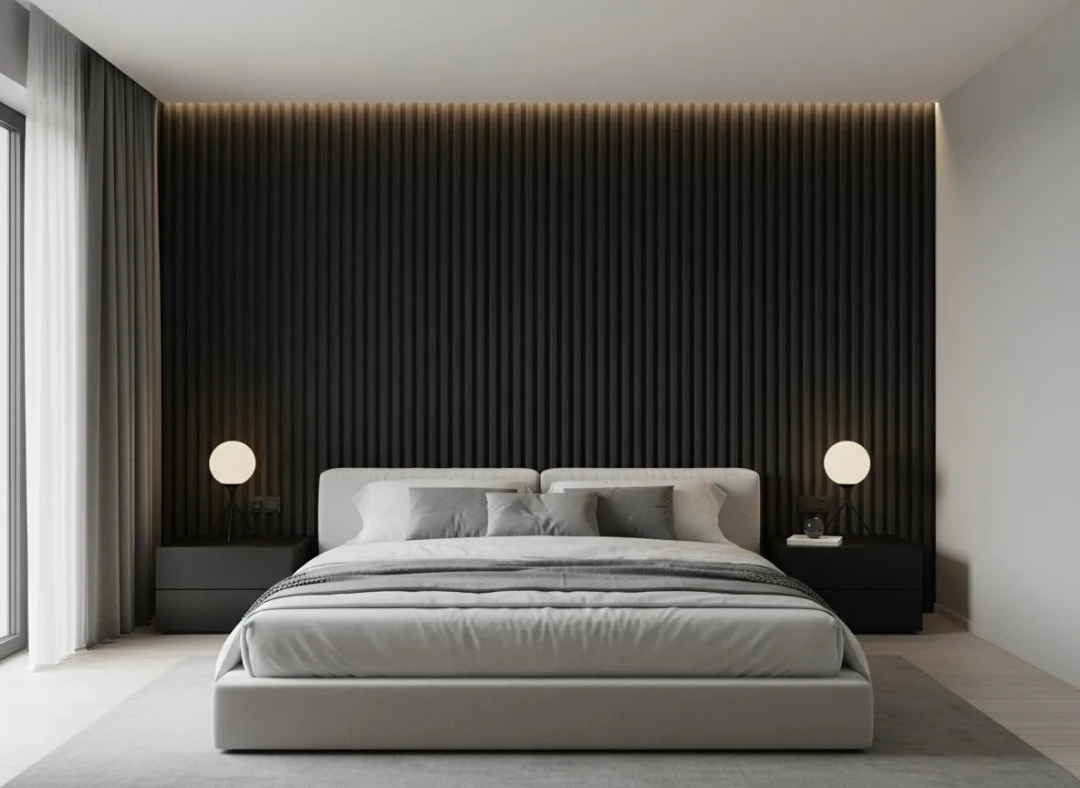 Akupanel - Suede vilt Wandpaneel - 260x60 cm - Driezijdig afgewerkt - Zwart