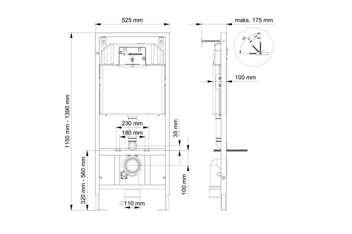 Aloni universeel inbouwreservoir voor wandclosets met dual flush spoelsysteem.