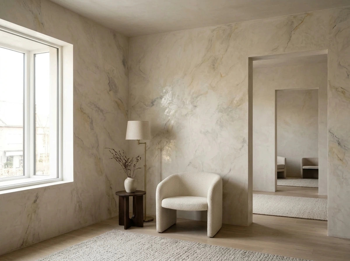 ANDALOSSIA ecologische verf met Venetiaanse stucco en Tadelakt look voor een luxe gemarmerde wandafwerking