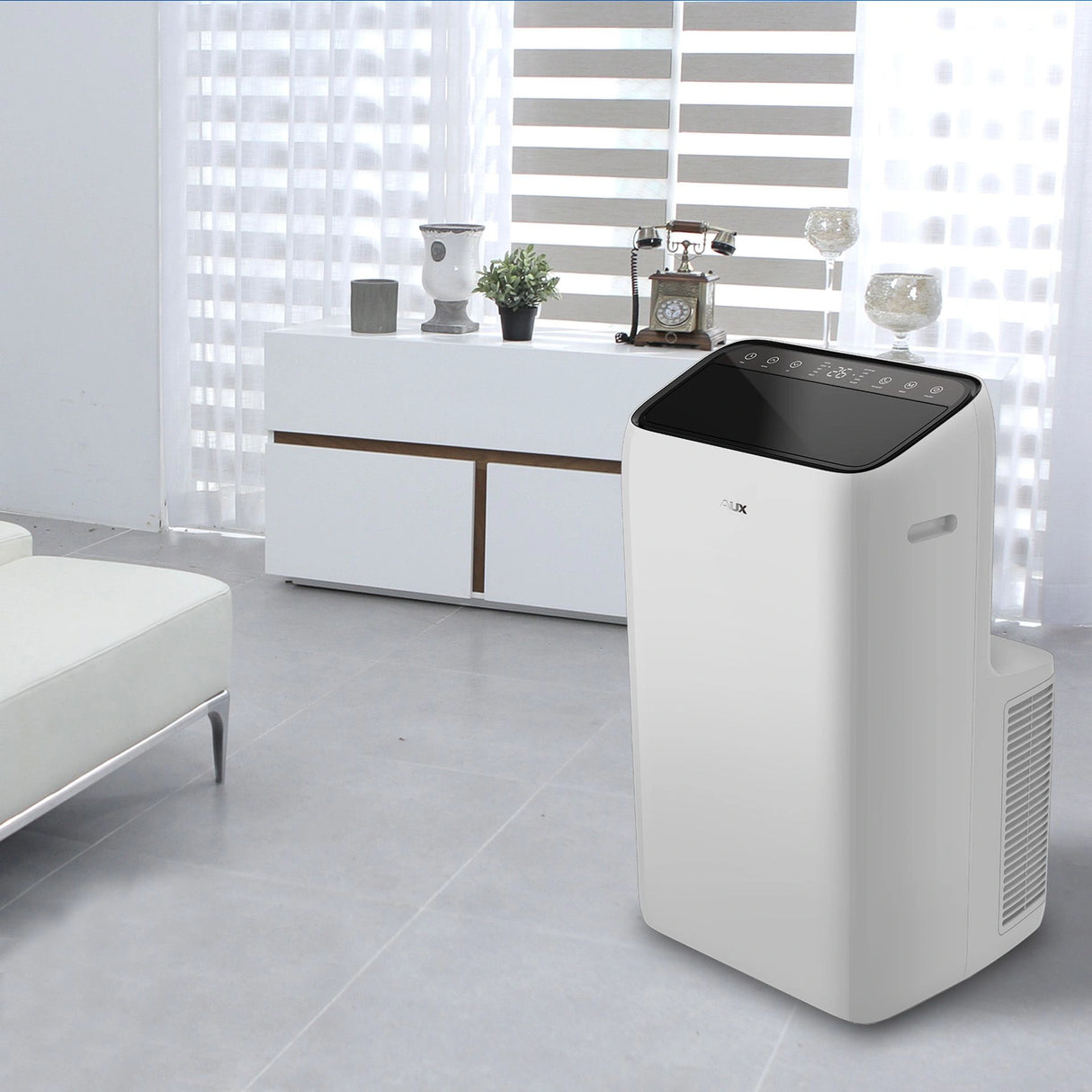 AUX mobiele airco 2-in-1 voor koelen en verwarmen met geïntegreerde wifi-bediening.