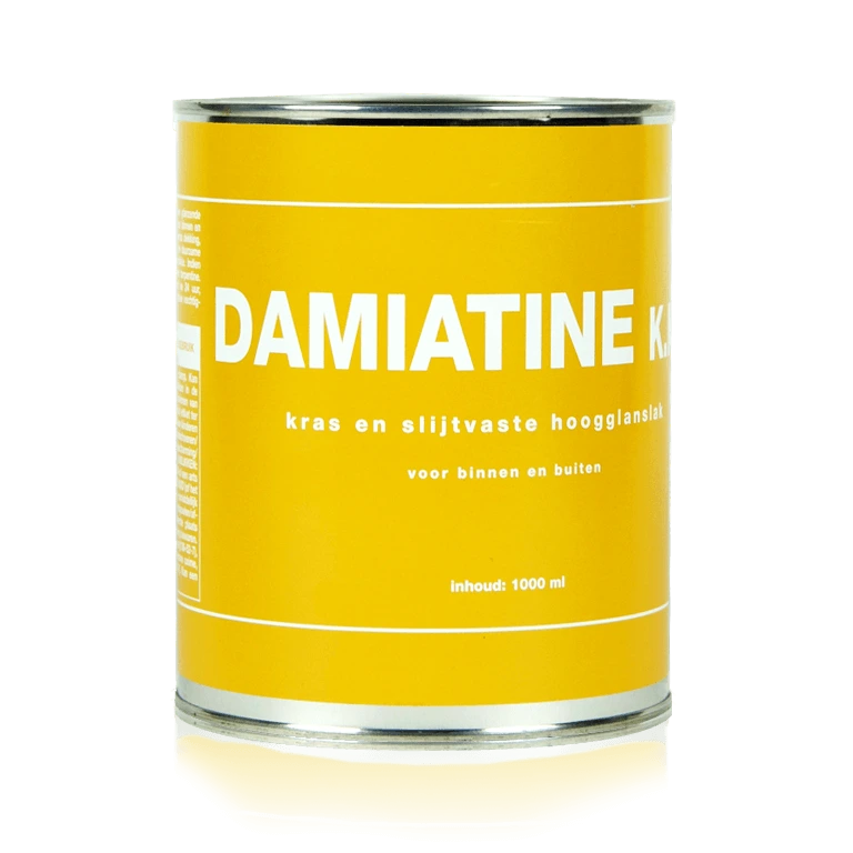 Blik Damiatine kras- en slijtvaste hoogglanslak op terpentinebasis van 1000 ml voor binnen en buiten