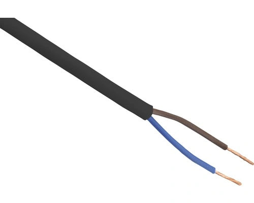 Zwarte flexibele 2-aderige huishoudkabel van 0,75 mm² voor binnengebruik.