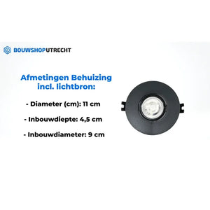 Bouwshop Utrecht - Dimmable Recessed Spotlight White - Tiltable - bulb of your choice - Black