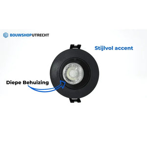 Bouwshop Utrecht - Dimmable Recessed Spotlight White - Tiltable - bulb of your choice - Black