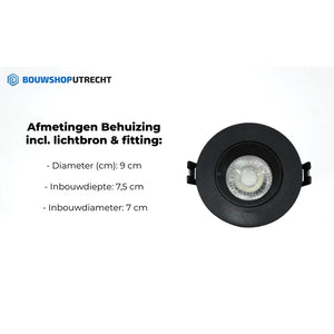Bouwshop Utrecht - Dimmable Recessed Spotlight White - Tiltable - bulb of your choice - Black
