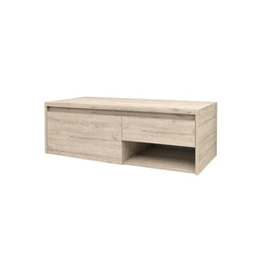 Ares wastafelonderkast 120 cm in licht houten afwerking voor een moderne en natuurlijke badkameruitstraling.