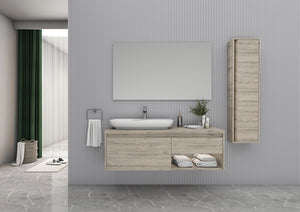 Ares wastafelonderkast 120 cm in licht houten afwerking voor een moderne en natuurlijke badkameruitstraling.