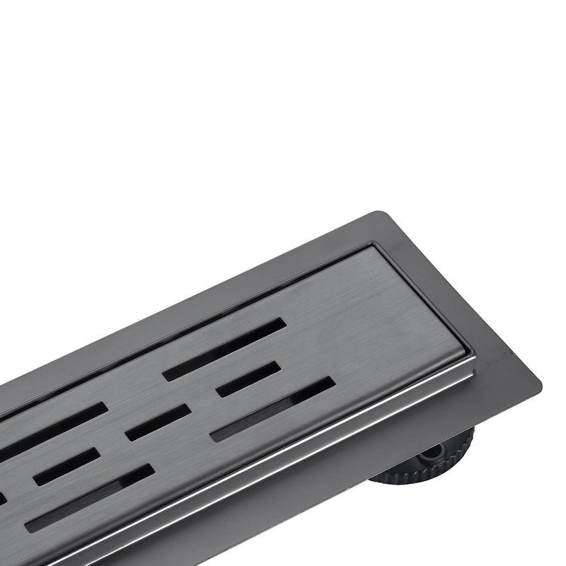 Aloni inbouw douchegoot van RVS in modern geborsteld gunmetal met duurzame PVD-oppervlaktebescherming.
