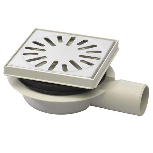 Aquaberg - ABS Afvoerput 146x146 mm - 50 mm Zijuitlaat met RVS Rooster, Laag