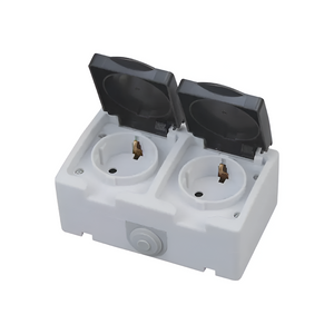 Dubbel buitenstopcontact opbouw - Franse uitvoering (Type E met centrale aardpen) - geaard - waterdicht IP54 - Horoz Electric ATOM