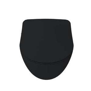 Luxe mat houtskool zwart Creavit Free hangtoilet zonder spoelrand, inclusief geïntegreerde RVS bidetsproeier en mengkraan.