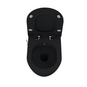Luxe mat houtskool zwart Creavit Free hangtoilet zonder spoelrand, inclusief geïntegreerde RVS bidetsproeier en mengkraan.