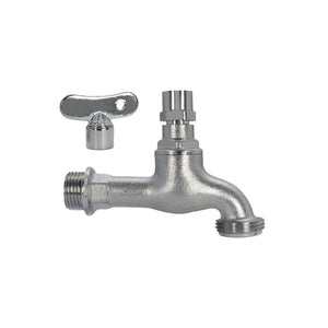 Messing dubbele dienstkraan met afneembare bedieningssleutel 1/2 inch aansluiting voor wasmachine en tuinslang - Bouwshop Utrecht