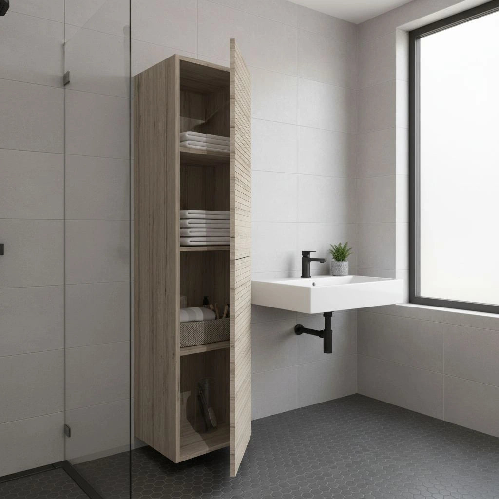 Elite Kolomkast 135 cm – Licht Hout met Horizontaal Reliëf