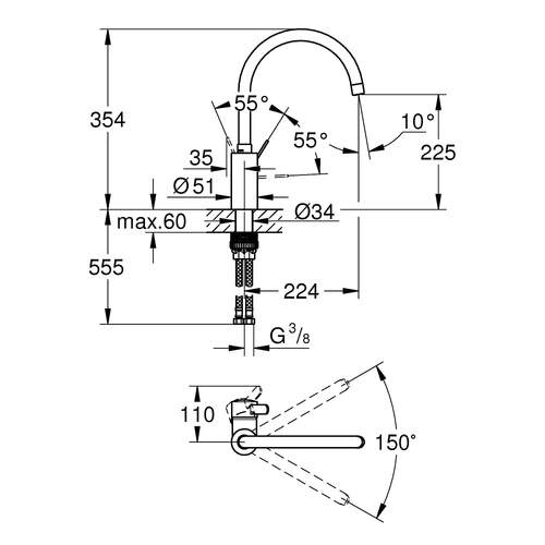 Grohe Eurosmart - Cosmopolitan - Küchenarmatur mit hohem Auslauf chrom