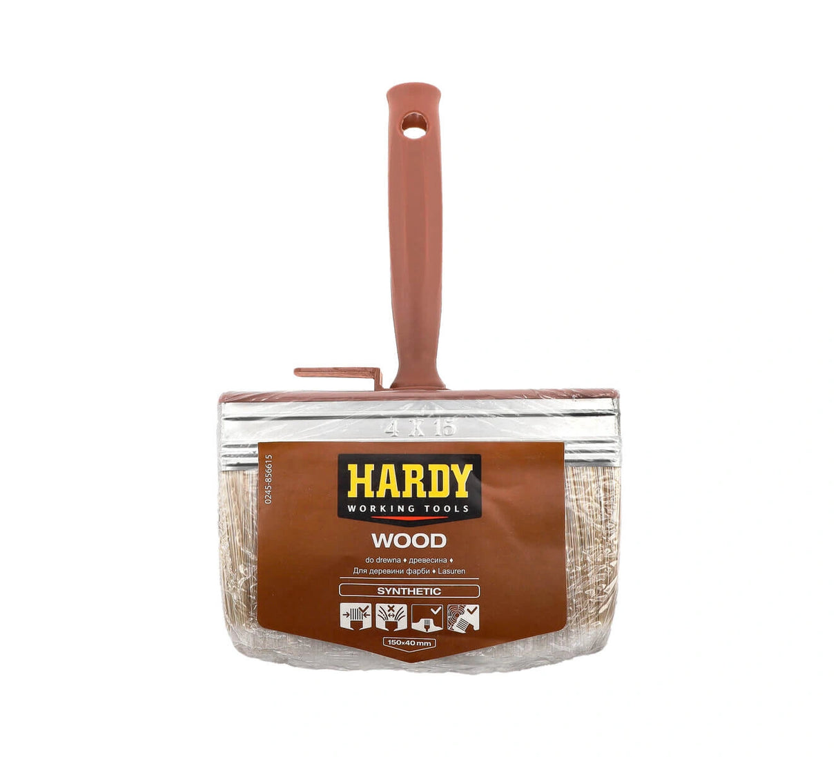 Hardy Wood blokkwast met PVC-handgreep en mix-haren voor het beitsen van schuttingen en vlonders.