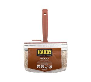 Hardy Wood blokkwast met PVC-handgreep en mix-haren voor het beitsen van schuttingen en vlonders.
