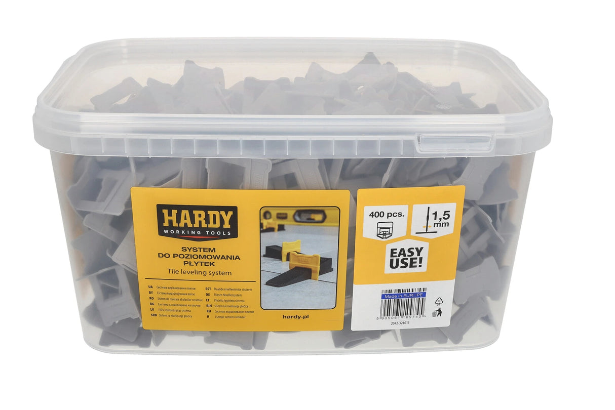 Hardy - Fliesen-Nivelliersystem 2 mm – 300 Clips + 100 Klines im Eimer