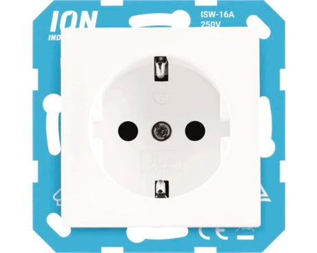 ION INDUSTRIES 1-voudig inbouw stopcontact alpin wit glans met randaarde en aanraakbeveiliging V1-J1 serie RAL 9016 - Bouwshop Utrecht