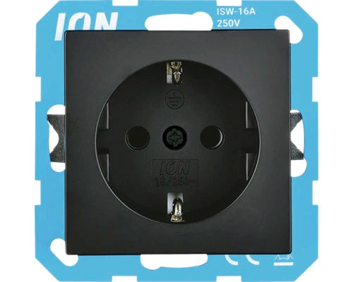 ION INDUSTRIES 1-voudig inbouw stopcontact mat zwart met randaarde en aanraakbeveiliging V1-J1 serie - Bouwshop Utrecht