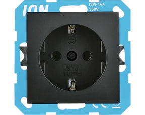 ION INDUSTRIES 1-voudig inbouw stopcontact mat zwart met randaarde en aanraakbeveiliging V1-J1 serie - Bouwshop Utrecht