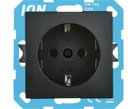 ION INDUSTRIES 1-voudig inbouw stopcontact mat zwart met randaarde en aanraakbeveiliging V1-J1 serie - Bouwshop Utrecht